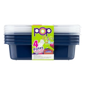 Conjunto de Pote Pop Retangular Plasútil 520ml 4 peças