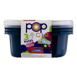 Conjunto de Pote Pop Quadrado Plasútil 1l 3 peças