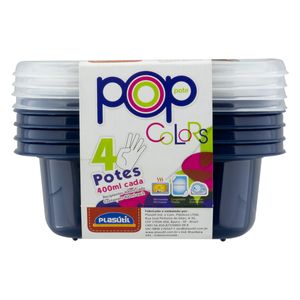 Conjunto de Pote Pop Quadrado Plasútil 400ml 4 peças