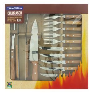 Conjunto para Churrasco em Inox com Cabo de Madeira Tramontina 15 peças