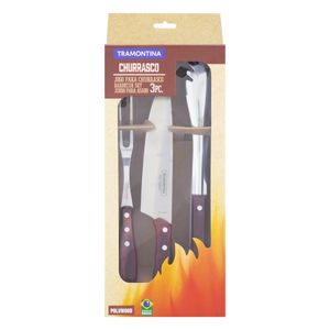 Jogo de Utensílios para Churrasco em Inox Tramontina Polywood 3 peças