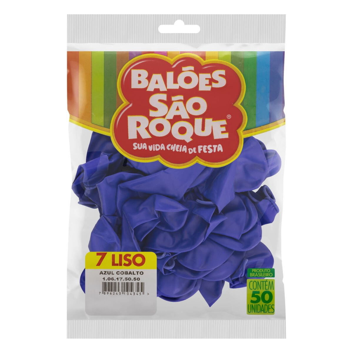 Pacote com 50 Unidades Balão 7 Liso Azul Cobalto, SÃO ROQUE