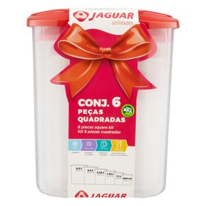 Conjunto de Pote Plástico Quadrado Jaguar com 6 unidades