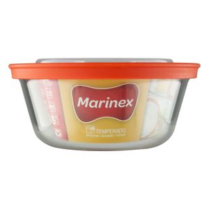 Tigela de Vidro Redonda com Tampa Laranja Marinex 600ml