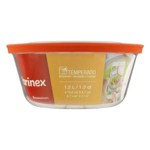 Tigela de Vidro Temperado Redonda com Tampa Vermelha Marinex 1,2l