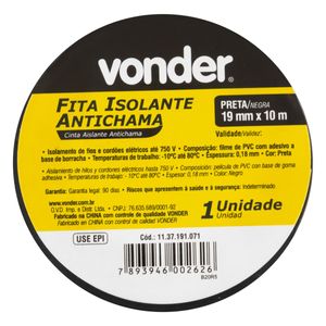 Fita Isolante Antichama Preta Vonder 19mm x 10m