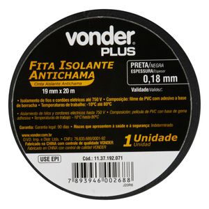 Fita Isolante Preta Vonder 19mm x 20m