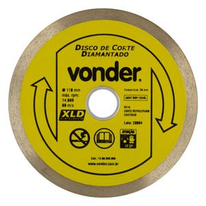 Disco de Corte Diamantado para Porcelana Vonder 110mm