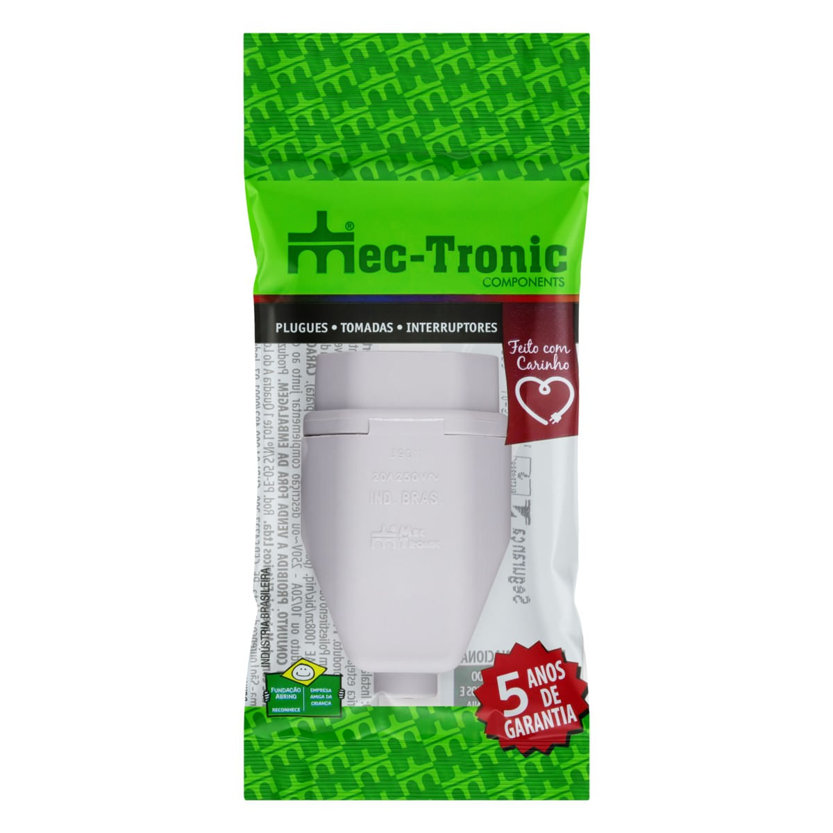 ProlongadorFêmeaCinzaMec-Tronic2pinos+Terra20AFrontal1
