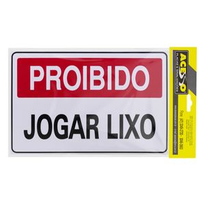 Placa de Sinalização Proibido Jogar Lixo Acesso 20cm x 30xm