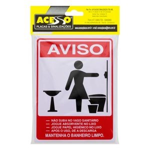 Placa de Sinalização Aviso Sanitário Feminino Acesso 15cm x 20cm