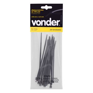 Abraçadeira de Nylon Preta Vonder 140mm x 3,6mm 20 unidades