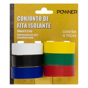 Conjunto de Fitas Isolantes Powner 19mm x 3,5m 6 unidades