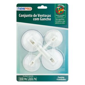 Conjunto de Ganchos com Ventosas Newpro com 4 unidades