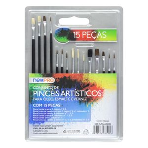 Conjunto de Pincéis Artísticos Newpro com 15 unidades