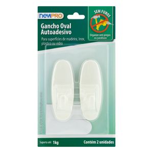 Gancho Auto Adesivo Oval Newpro 2 unidades Branco