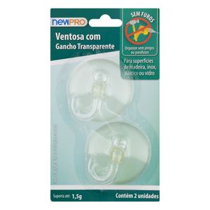 Gancho com Ventosa Transparente Newpro 2 unidades