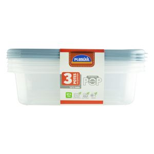 Conjunto de Pote Pop Quadrado Plasútil 1,2l 3 peças