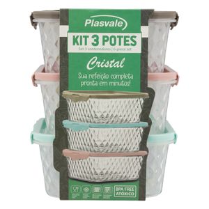 Conjunto de Pote Quadrado Plasvale 550ml 3 peças