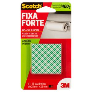 Fita Dupla Face de Espuma Quadrada 3M Scotch Fixa Forte 16 unidades 25mm x 25mm