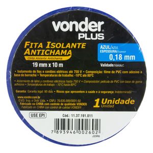 Fita Isolante Antichama Azul Vonder 19mm x 10m