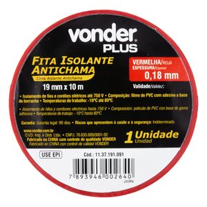 Fita Isolante Antichama Vermelha Vonder 19mm x 10m