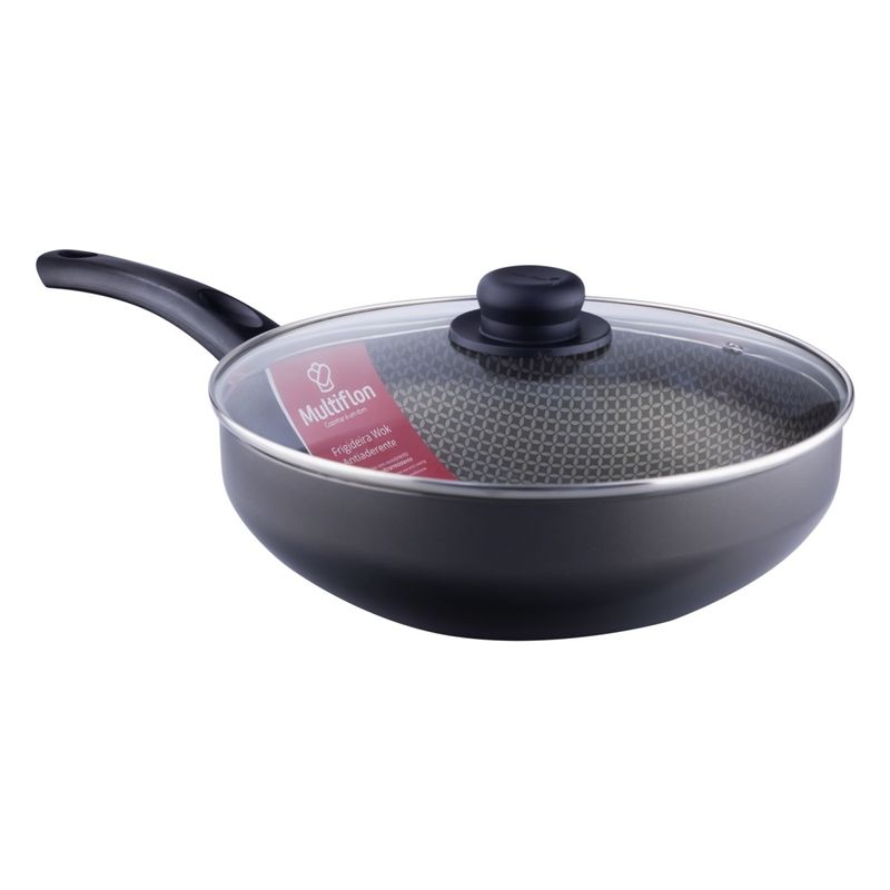 Frigideira-Wok-em-Aluminio-Antiaderente-com-Tampa-de-Vidro-Multiflon-GourmetAngularDireita2