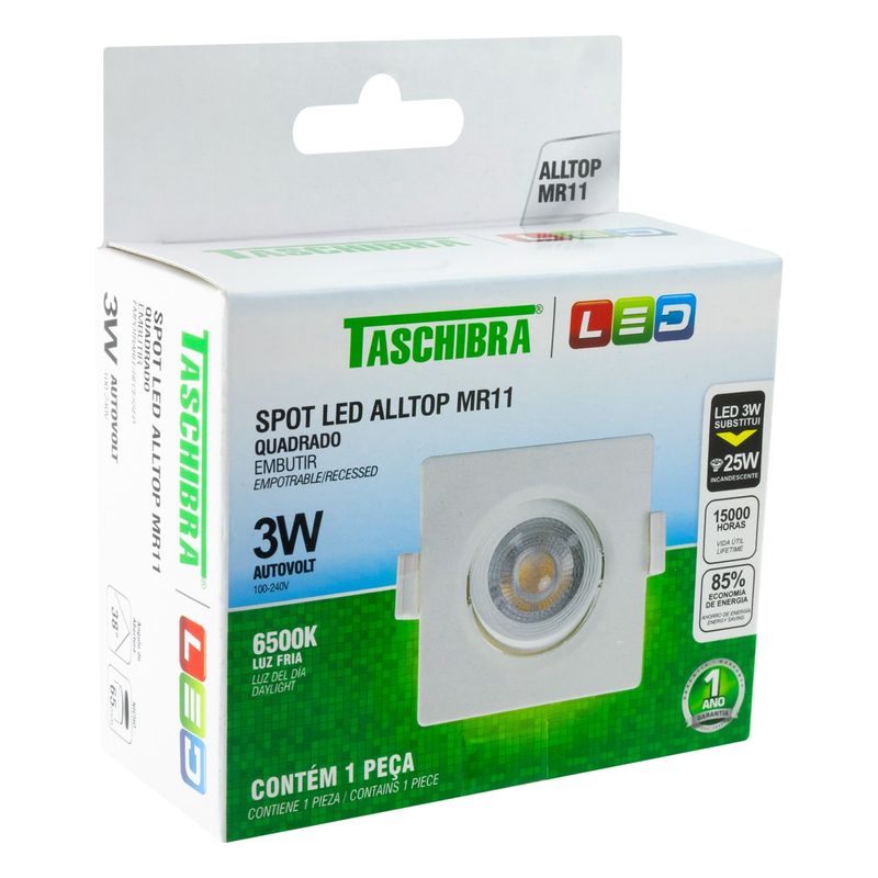 Spot-Led-de-Embutir-Quadrado-Branco-Taschibra-3W-6500K-AutovoltEmbalagemAngularEsquerda3