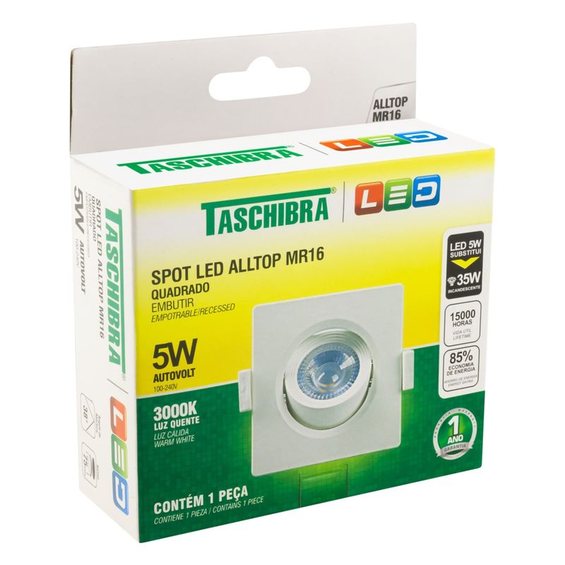 Spot-Led-de-Embutir-Quadrado-Branco-Taschibra-5W-3000K-AutovoltEmbalagemAngularEsquerda3