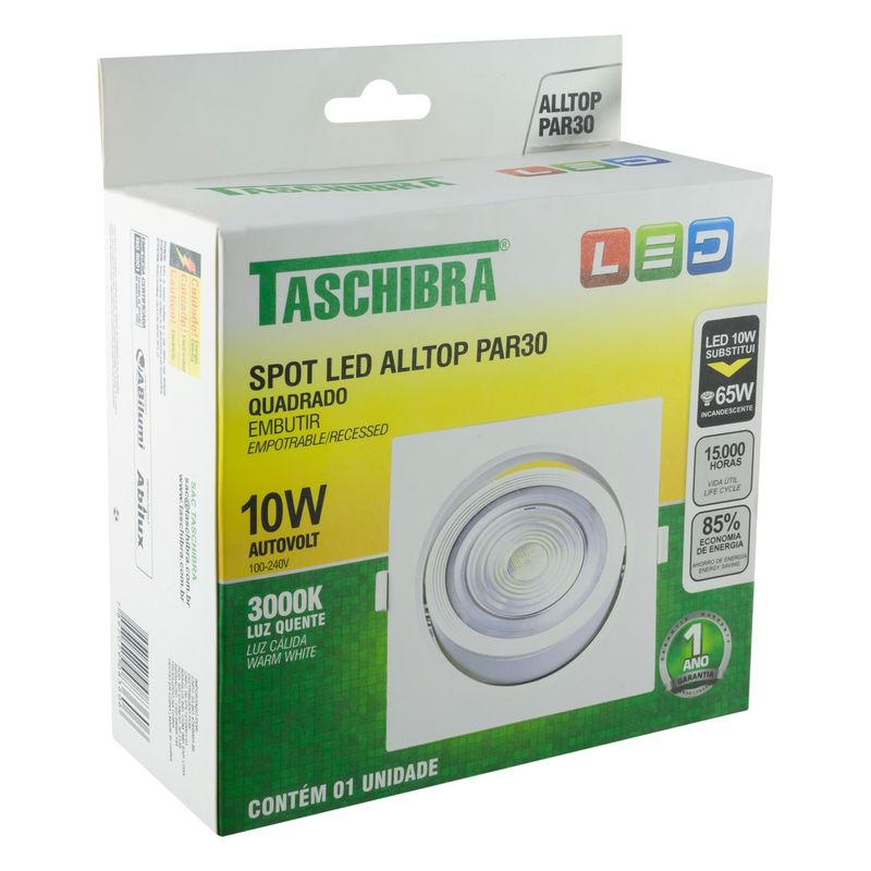 Spot-Led-de-Embutir-Quadrado-Branco-Taschibra-10W-3000K-AutovoltAngularEsquerda3