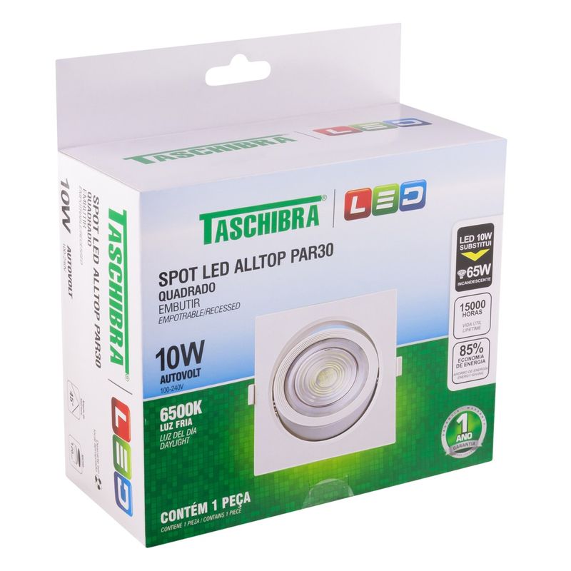 Spot-Led-de-Embutir-Quadrado-Branco-Taschibra-10W-6500K-AutovoltEmbalagemAngularEsquerda3