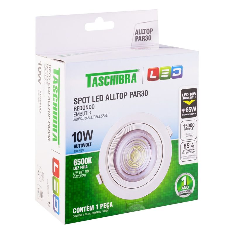 Spot-Led-de-Embutir-Redondo-Branco-Taschibra-10W-6500K-AutovoltAngularEsquerda3