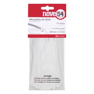 Abraçadeira de Nylon Branca Nove54 100mm x 2,5mm 100 unidades