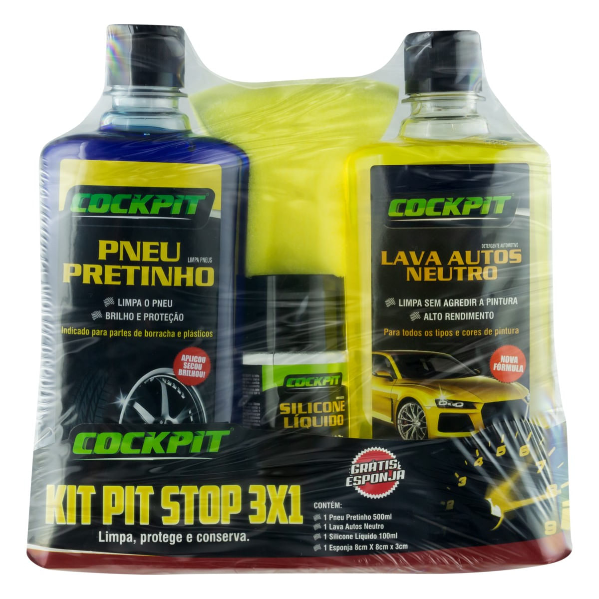 KitPretinho500ml+LavaAutosNeutro500ml+Silicone100mlCockpitEmbalagemFrontal3