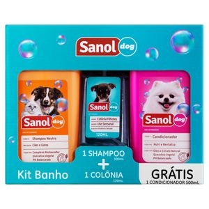 Kit Banho Shampoo 500ml + Colônia Filhotes 120ml Sanol + Condicionador 500ml