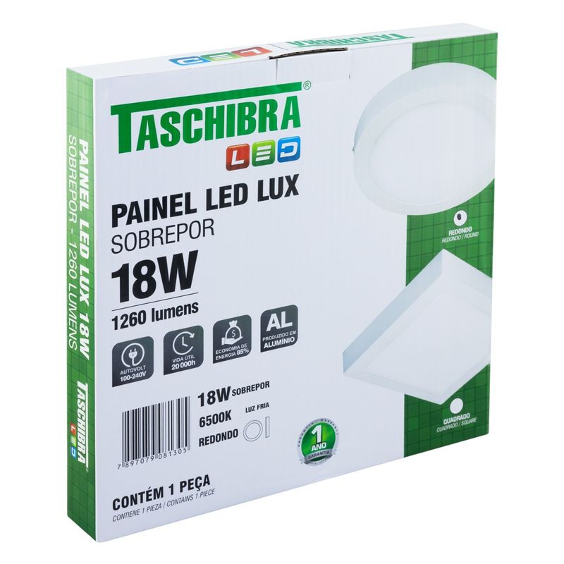 Painel-Led-de-Sobrepor-Branco-Redondo-Taschibra-Lux-18W-6500K-AutovoltAngularEsquerda3