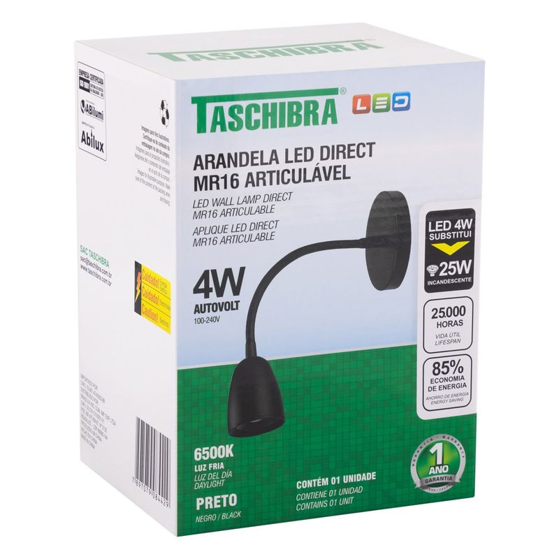 Arandela-de-Led-Articulavel-Preta-Taschibra-Direct-4W-6500K-AutovoltEmbalagemAngularEsquerda3