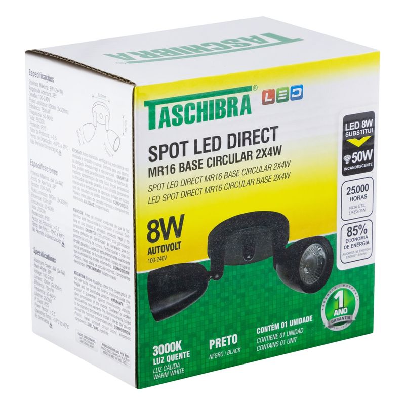 Spot-de-Led-Preto-Taschibra-8W-3000K-AutovoltEmbalagemAngularEsquerda3