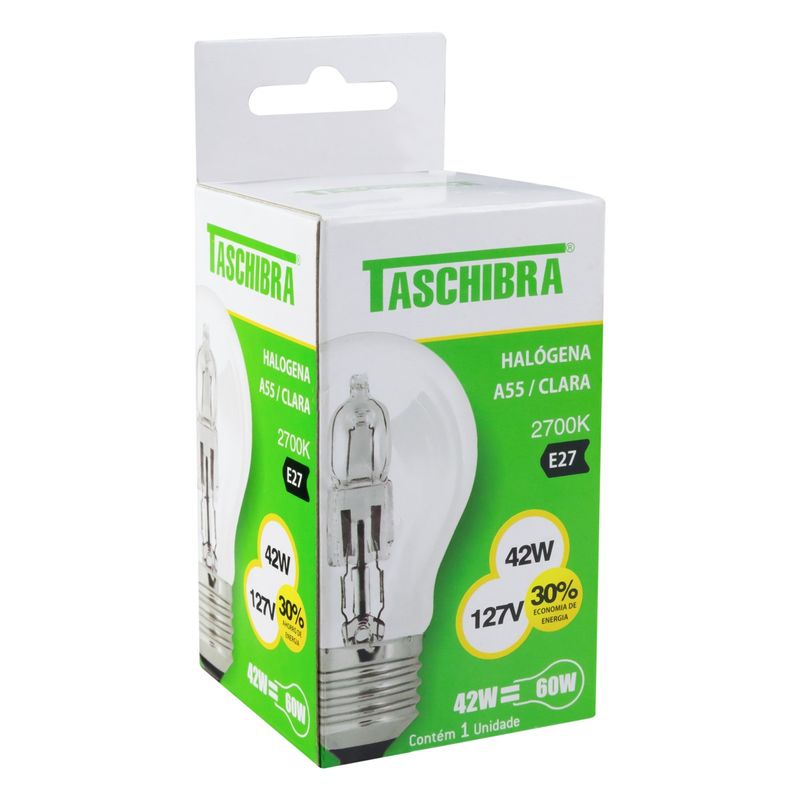 Lampada-Halogena-A55-Clara-Taschibra-2700K-42W-127VAngularEsquerda2