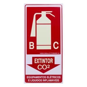 Placa de Sinalização Fotoluminescente Extintor BC CO2 Imports 15cm x 30cm