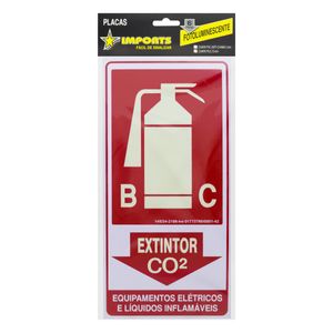 Placa de Sinalização Fotoluminescente Extintor BC CO2 Imports 15cm x 30cm