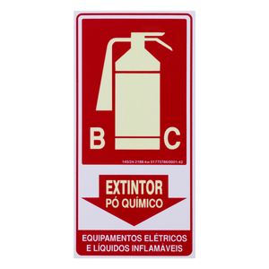 Placa de Sinalização Fotoluminescente Extintor BC Pó Químico Imports 15cm x 30cm