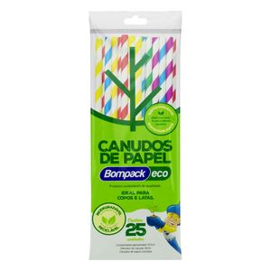 Canudo de Papel Descartável Bompack 6mm com 25 unidades