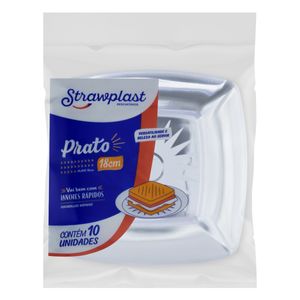 Prato Descartável Cristal Strawplast 18cm 10 unidades