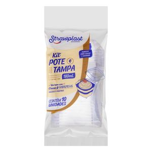 Pote Descartável com Tampa Cristal Strawplast 180ml 10 unidades