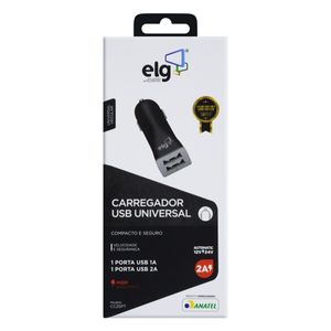 Carregador Veicular Usb 2 Saída Elg Preto