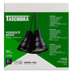 Pendente de Alumínio Konic Preto Taschibra 3xE27