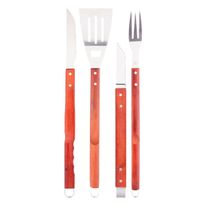 Conjunto para Churrasco em Inox com Cabo Longo em Madeira Mor 4 peças