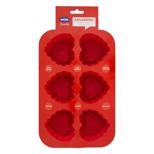 Forma Retangular de Silicone Vermelha para Cupcake e Muffin Coração Mor Cozinha