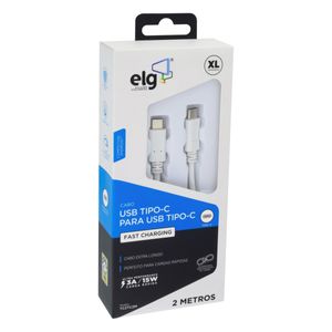 Cabo Usb Tipo C Branco Fast Charging Elg TC2TC2M 2 metros